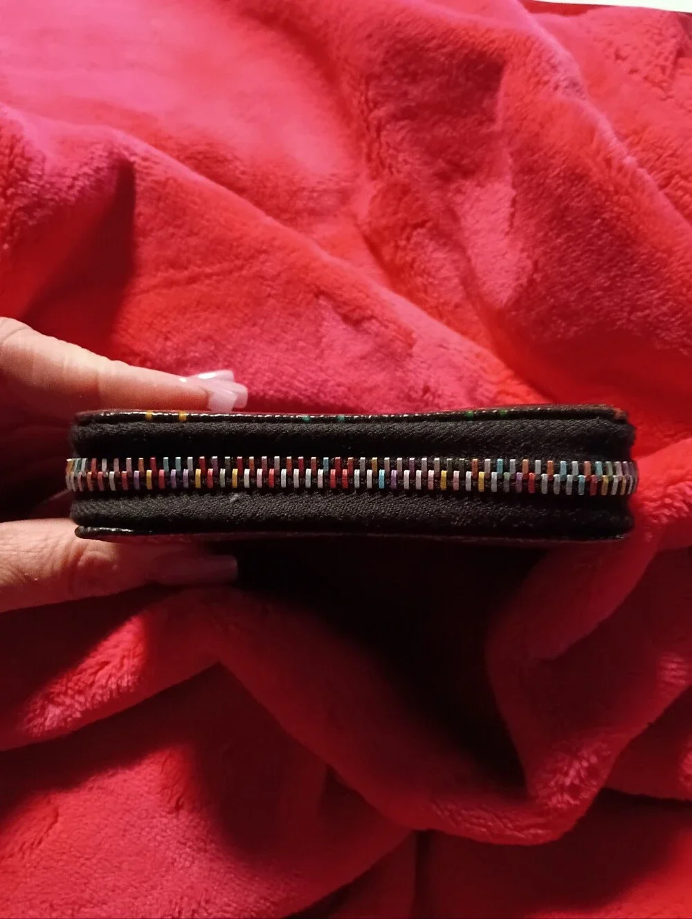Dooney & Bourke Rainbow Zipper Black Rainbow DB Logo Zip Card Wallet